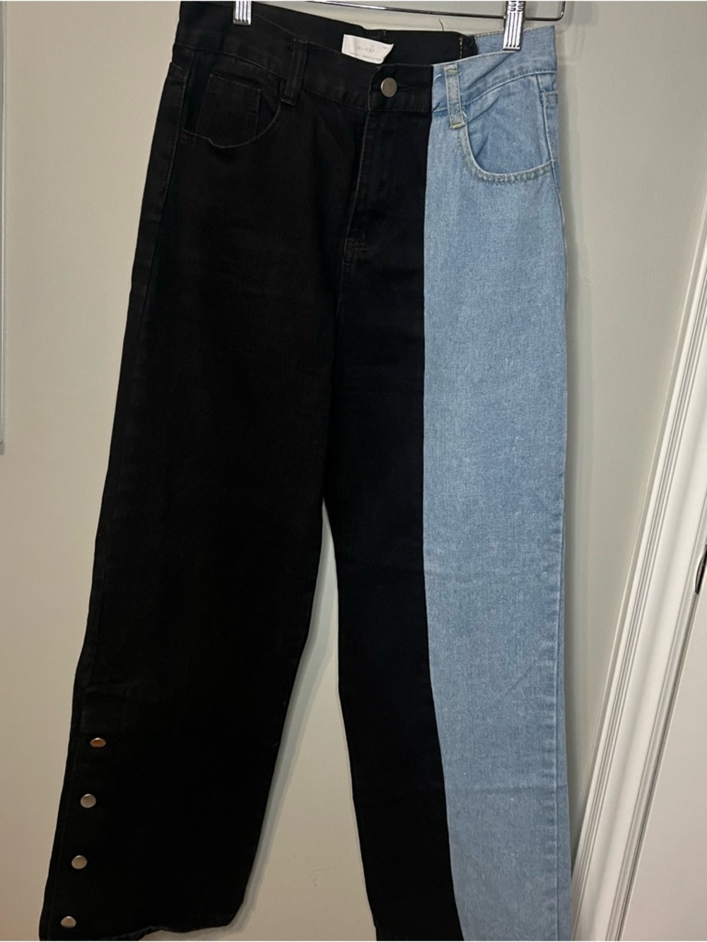 OAK + FORT Two-Tone Black and Light Blue Wide-Leg Jeans